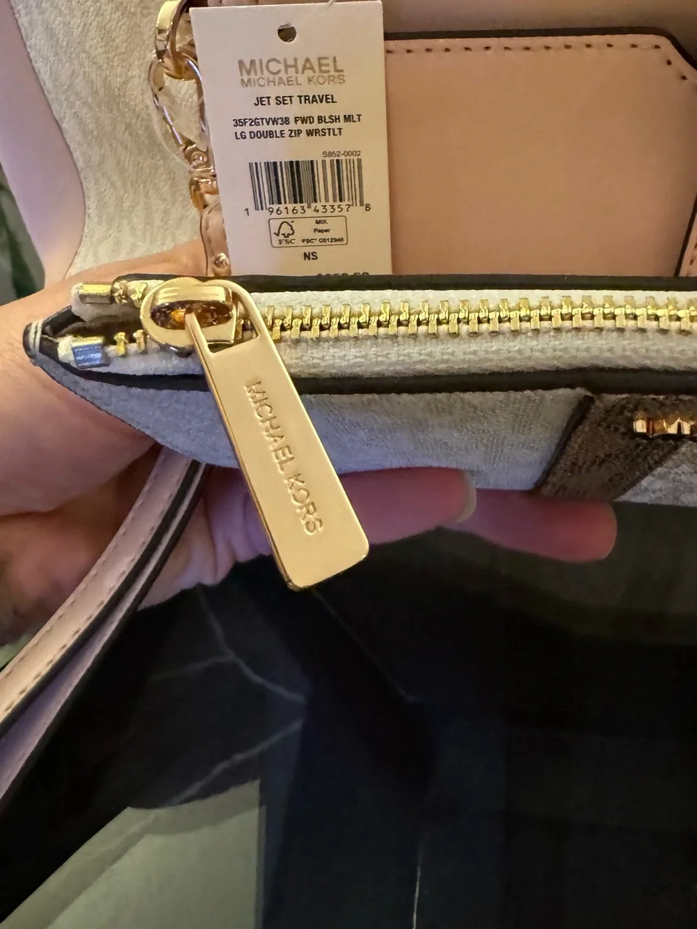 Michael Kors Cream and Brown Logo Wristlet and Clutch Set